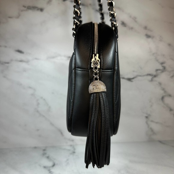 Chanel Chevron Camera Case Bag CC Black Diagonal Shoulder Purse Handbag Silver - Picture 4 of 16